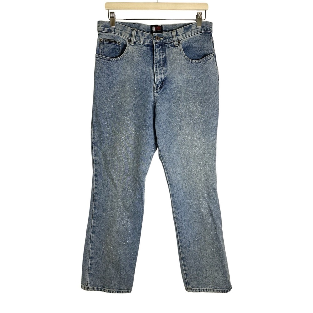 NY & Co VTG Women's 12 Blue Jeans RIGID Denim Glittery Sparkly Y2K Early 2000's‎